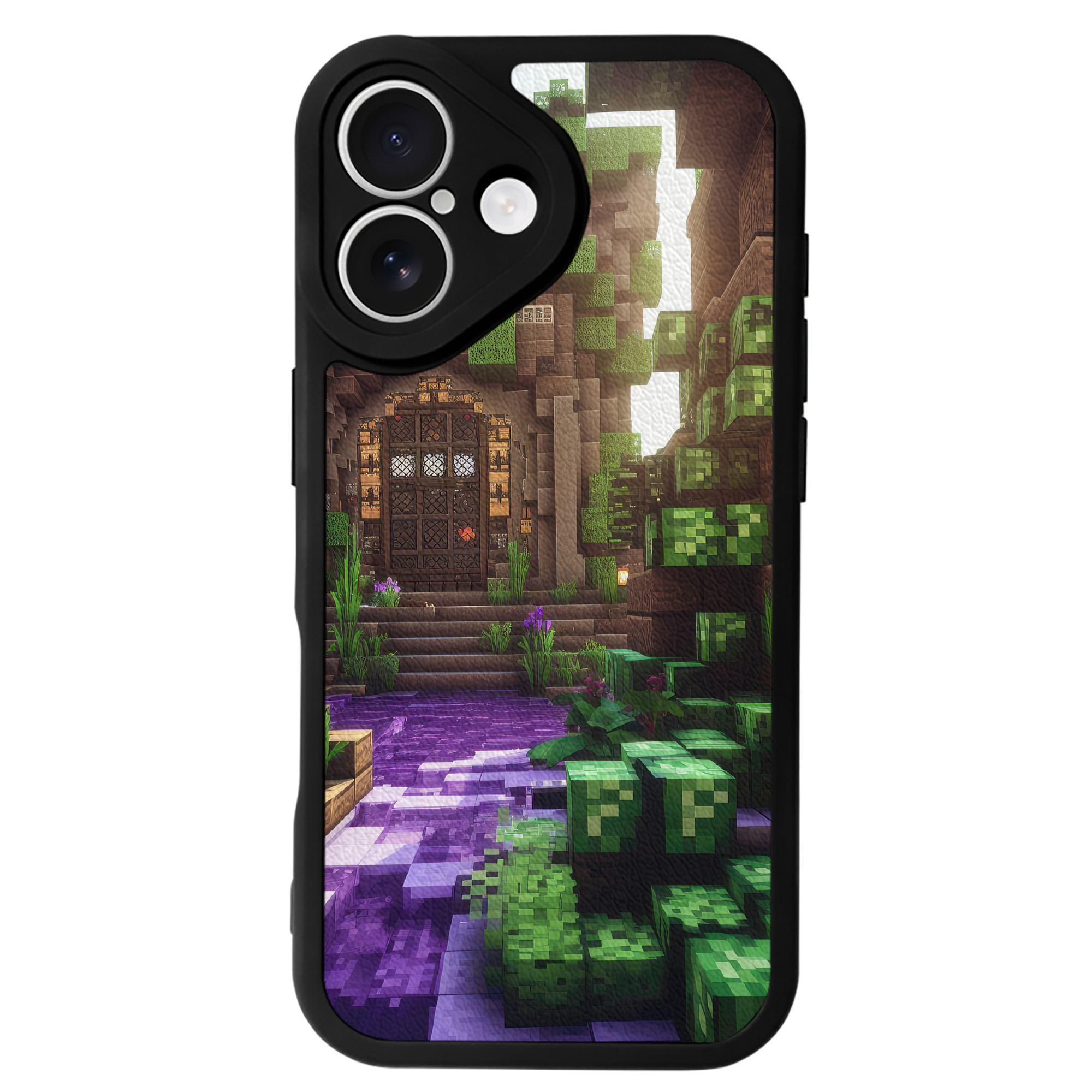 （画像用） マインクラフト ブロックの世界 Minecraft MC Block world 【iPhone 16シリーズ対応】シリコンスマホケース（レザー調） 材質：シリコン